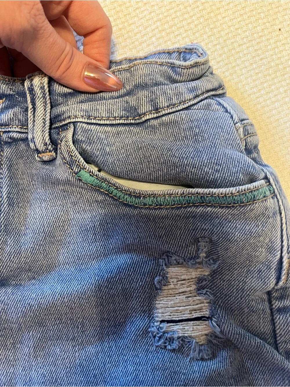 Justice Girls Light Blue Distressed Rolled Hem Denim Shorts